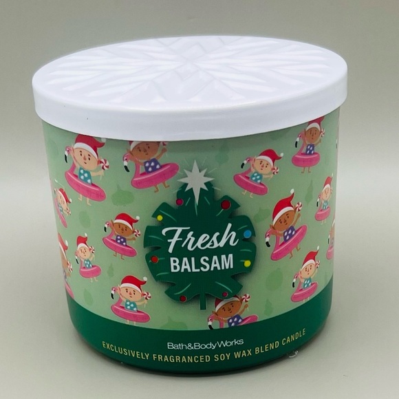 Bath & Body Works Holiday Fresh Balsam 3 Wick Candle with Box - Picture 3 of 8